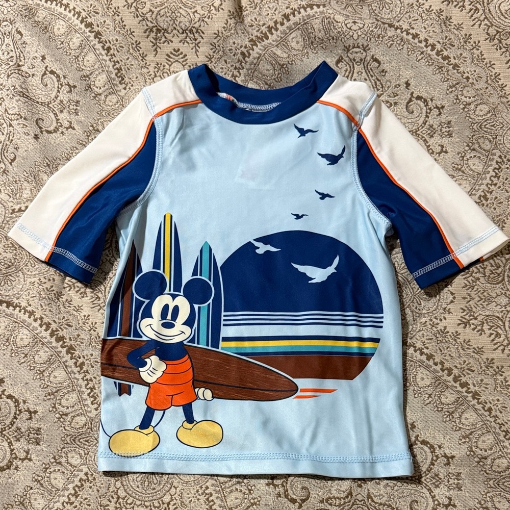 Disney Boys' Light Blue Surf Mickey Rash Guard with Navy & White Accents